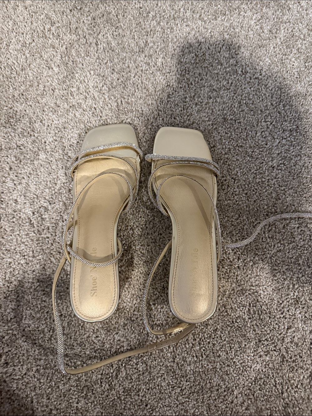 Shoemint Champagne Strappy Lace-Up Heeled Sandals - Picture 1 of 5